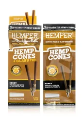 HEMPER King Size Cones + Glass Tip 2pk Honey, Display box 12 pcs