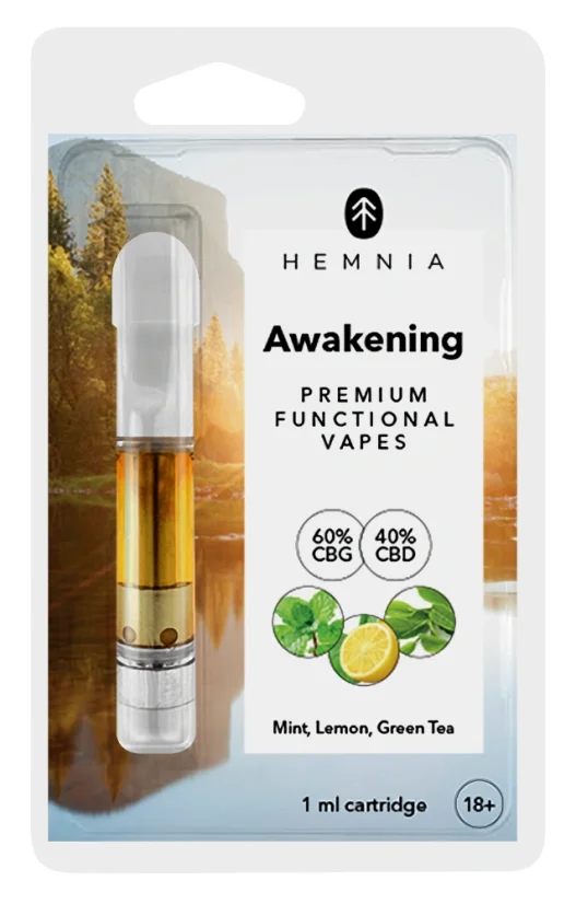 Hemnia Cartridge Awakening - 60 % CBG, 40 % CBD, sitruuna, minttu, vihreä tee, 1 ml