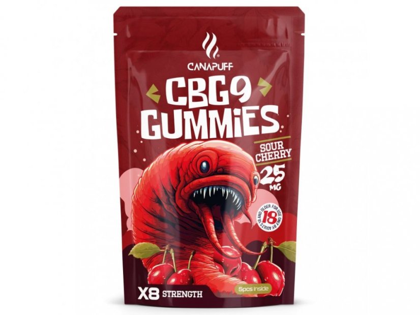 CanaPuff CBG9 Gummies Sour Cherry, 5 pcs x 25 mg CBG9, 125 mg