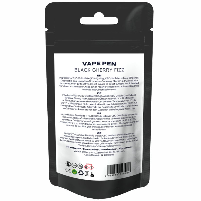 Canntropy THCJD Vape Pen Black Cherry Fizz, THCJD 90% kvalitāte, 1 ml