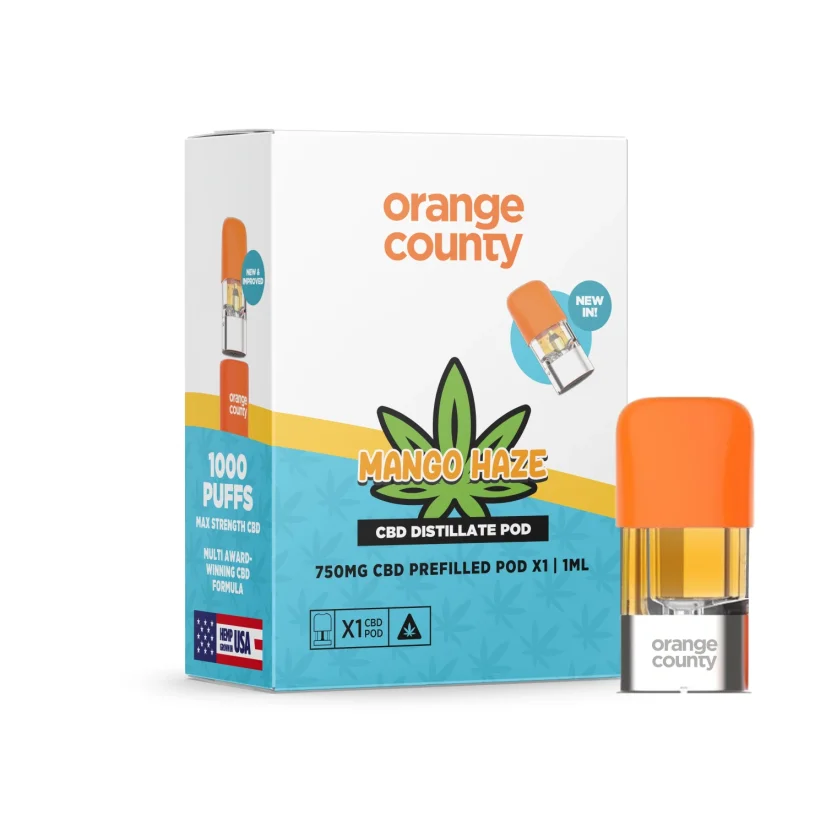 Orange County CBD Prefilled Pod Mango Haze, 1 ml - Display box 10 pcs Orange County CBD Prefilled Pod Mango Haze, 1 ml - Display box 10 pcs