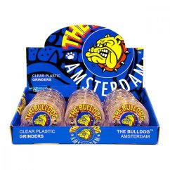 The Bulldog Original Transparent Plastic Grinder - 3 Parts, 12 pcs / display