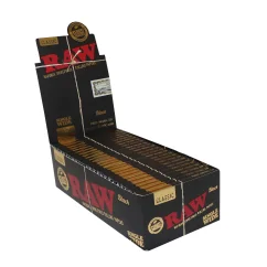 RAW Black Classic Single Wide Double Rolling Papers - natural unrefined rolling papers, 100 leaves/pack, 25 packs/Display Box