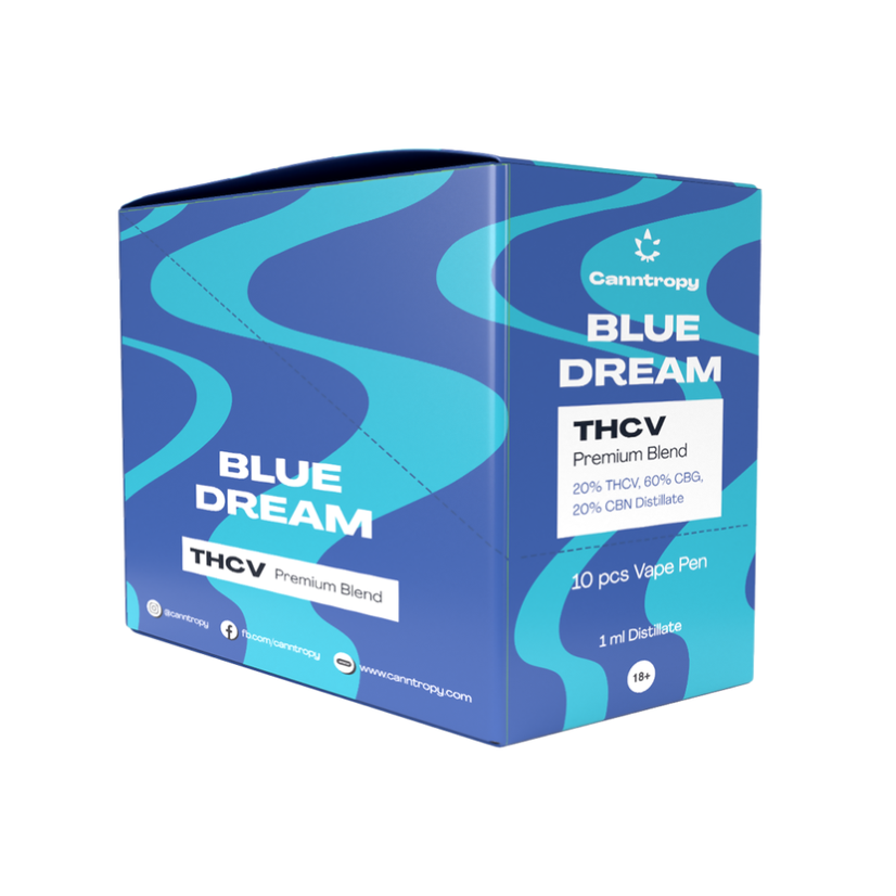 Canntropy THCV Vape Pen Blue Dream 1ml, 20% THCV, 60% CBG, 20% CBN -  Display Box 10