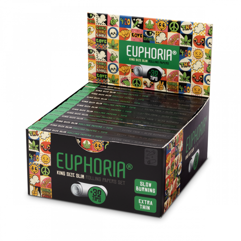 Euphoria Гроови Роллинг Паперс Кингсизе Слим + филтери - кутија за приказ од 24 паковања са филтерима