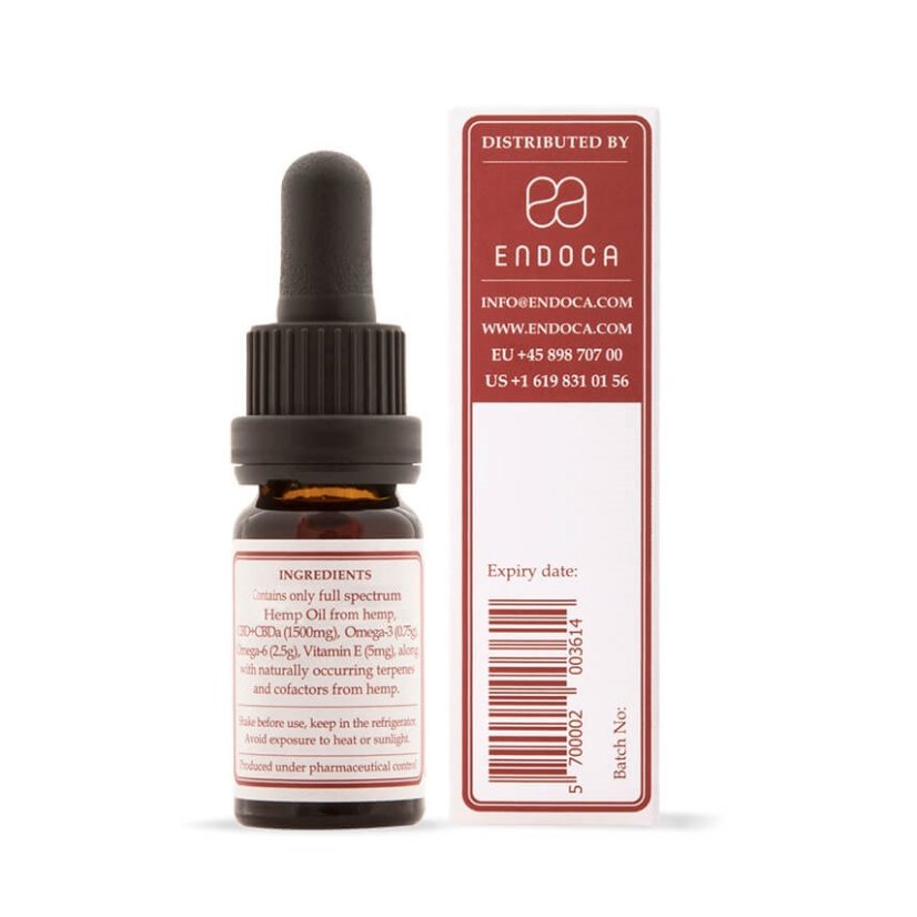 Endoca RAW Hemp Oil 1500 mg CBD + CBDa (15%), 10 ml
