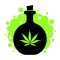 Bottle icon with green cannabis leaf and green smoke on white background