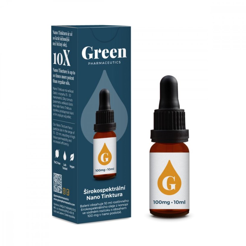 Green Pharmaceutics plaša spektra NANO tinktūra, 100 mg CBD, 10 ml
