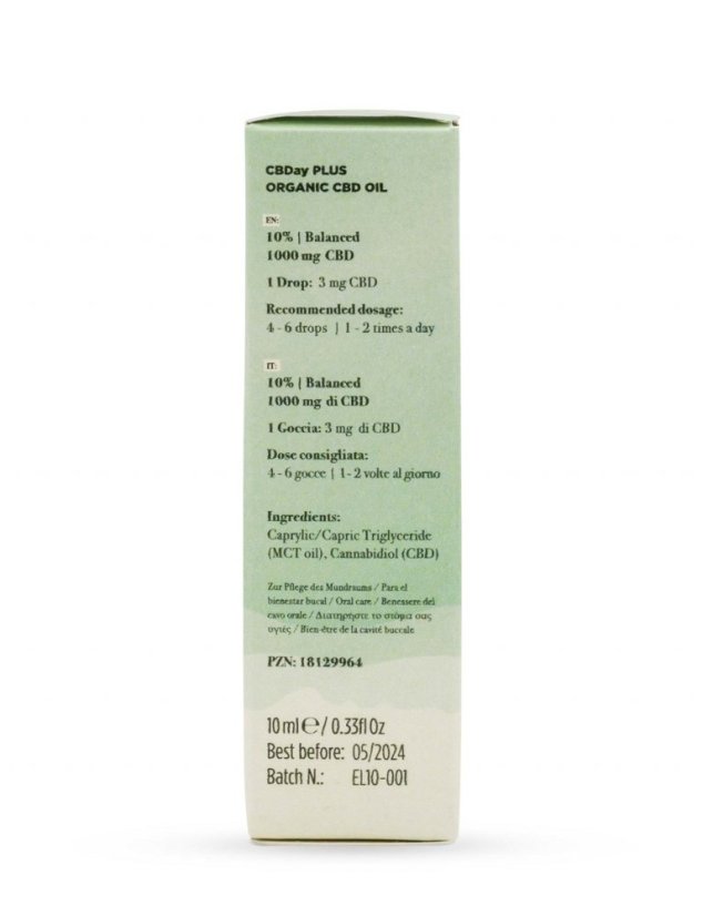 Enecta CBDay Plus Organic Hemp Extract CBD oil 10%, 1000 mg, 10 ml