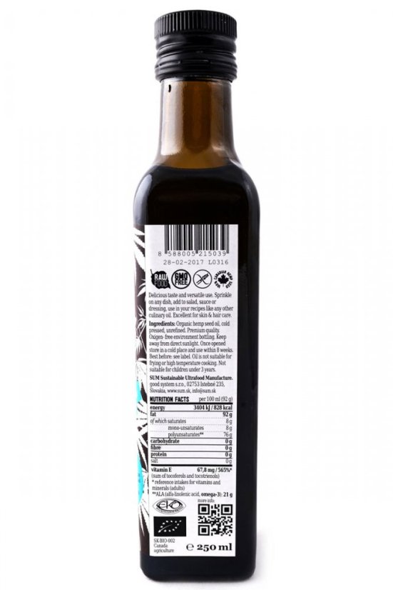 SUM Kaņepju eļļa BIO, 250 ml