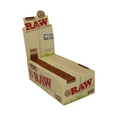 RAW Organic Hemp Single Wide balící papírky - přírodní nerafinované balící papírky, 50 papírků/balení, 50 balení/Displej box
