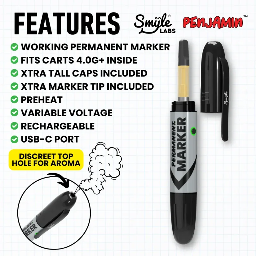 Smyle Labs Permanent Marker Penjamin Cart Battery, Display box 5 pcs