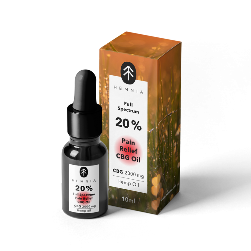 Hemnia Pilna spektra CBG eļļa sāpju mazināšanai - 20% CBG, 5% CBD, 2000 mg, 10 ml