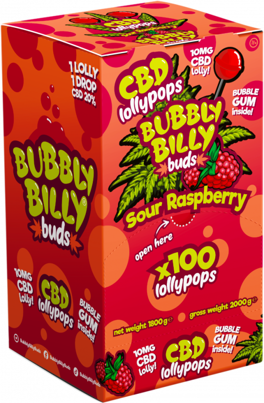 Bubbly Billy Buds 10 mg CBD skābo aveņu konfektes ar burbuļvannu iekšpusē – displeja konteiners (100 konfektes), 1800 g