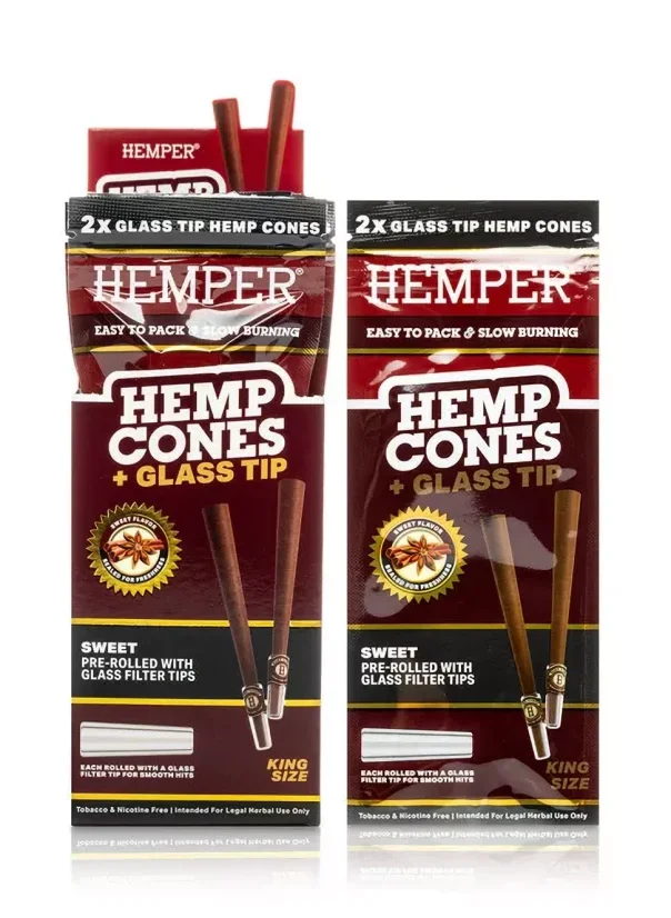HEMPER King Size konusi ar stikla uzgali 2gb Sweet, displeja kārba 12 gab.