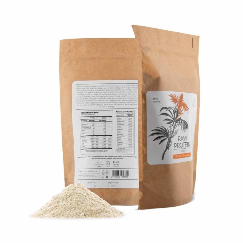 Endoca Neapstrādāts organisko kaņepju proteīna pulveris, 250 g
