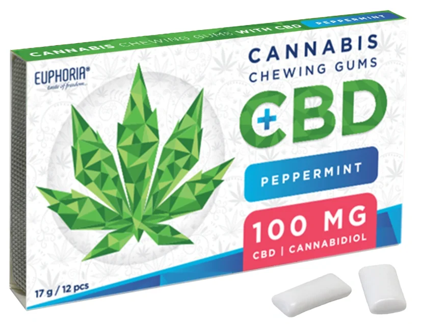 Euphoria košļājamā gumija, 17g ar CBD 100mg - Piparmētra (12 x 12gb kastīte), 204 g
