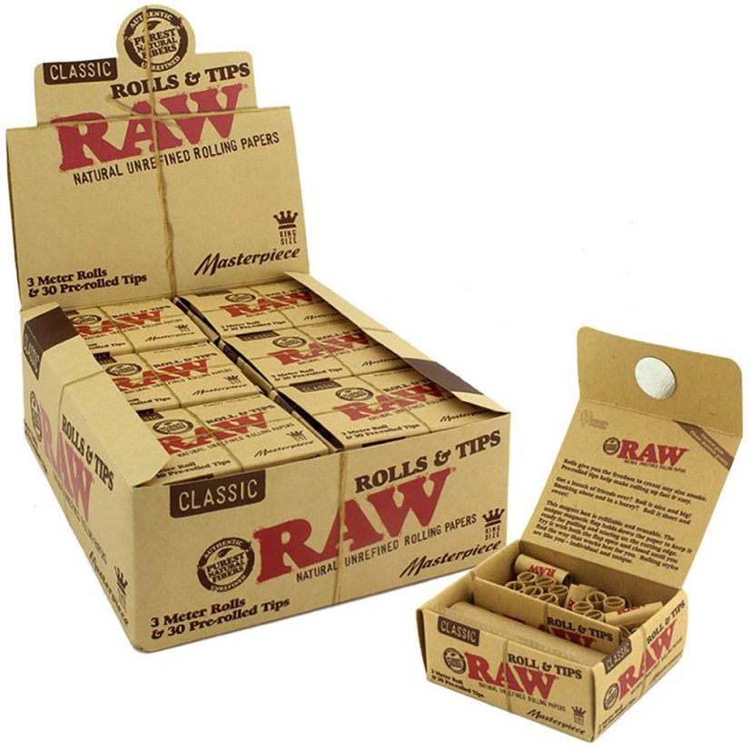 RAW Nierafinowane arcydzieło Kingsize Rolls z filtrami - 12 szt. w pudełku