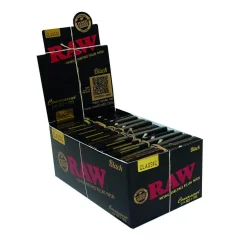 RAW Black Connoisseur 1¼ Rolling Papers + Tips - natural unrefined rolling paper,  32 leaves + 32 tips/pack, 24 packs/Dislay Box