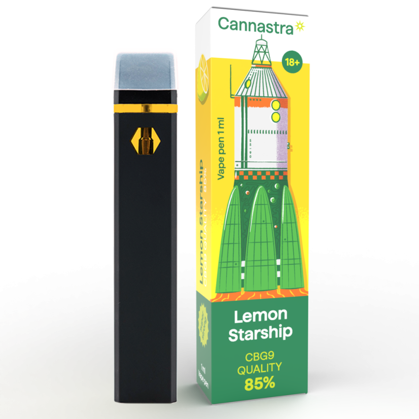Cannastra CBG9 Vape Pen Lemon Starship, CBG9 85% laatu, 1ml - näyttölaatikko 10 kpl