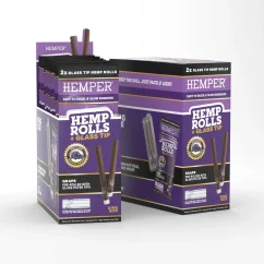 HEMPER King Size Rolls + Glass Tip 2pk - Grape, Display box 12 pcs