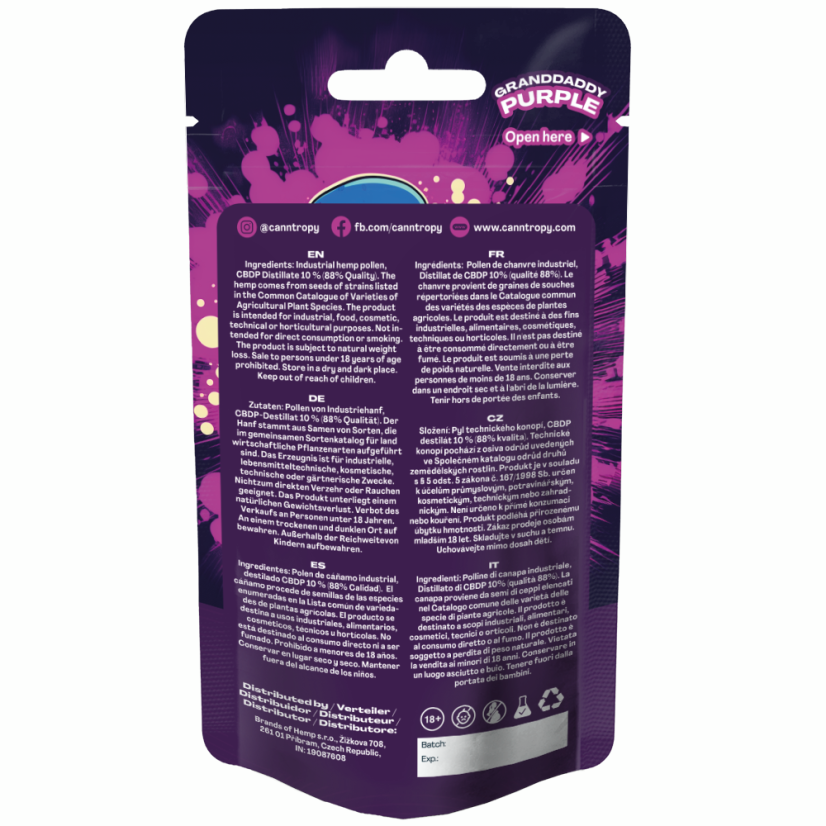 Canntropy CBDP Hash Granddaddy Purple, CBDP 88% kvalitāte, 1 g - 100 g