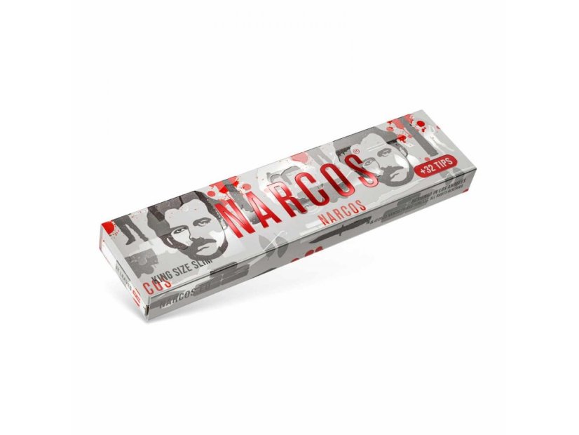 Narcos Limited Edition King Size Slim Rolling Papers + Tips, Display box 24 pcs