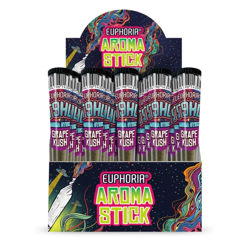 Euphoria T9HC Aromātiskā nūjiņa Grape Kush, 20 gab. displejā