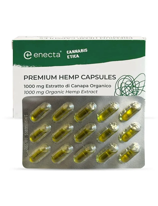 Enecta Premium Hemp kapsulas, 1000 mg organisks kaņepju ekstrakts, 30 kapsulas