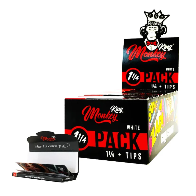 Monkey King 1¼ Pack Small White Rolling Papers + Tips (24pcs/display)