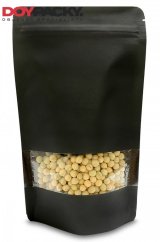 DOYPACK ZIP / svartur kraftpappír með glugga - 100 stk x 100 ml, 250 ml, 500 ml