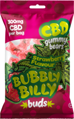 Bubbly Billy Buds Strawberry Flavoured CBD Gummy Bears (300 mg), 40 bags in carton, 4000 g